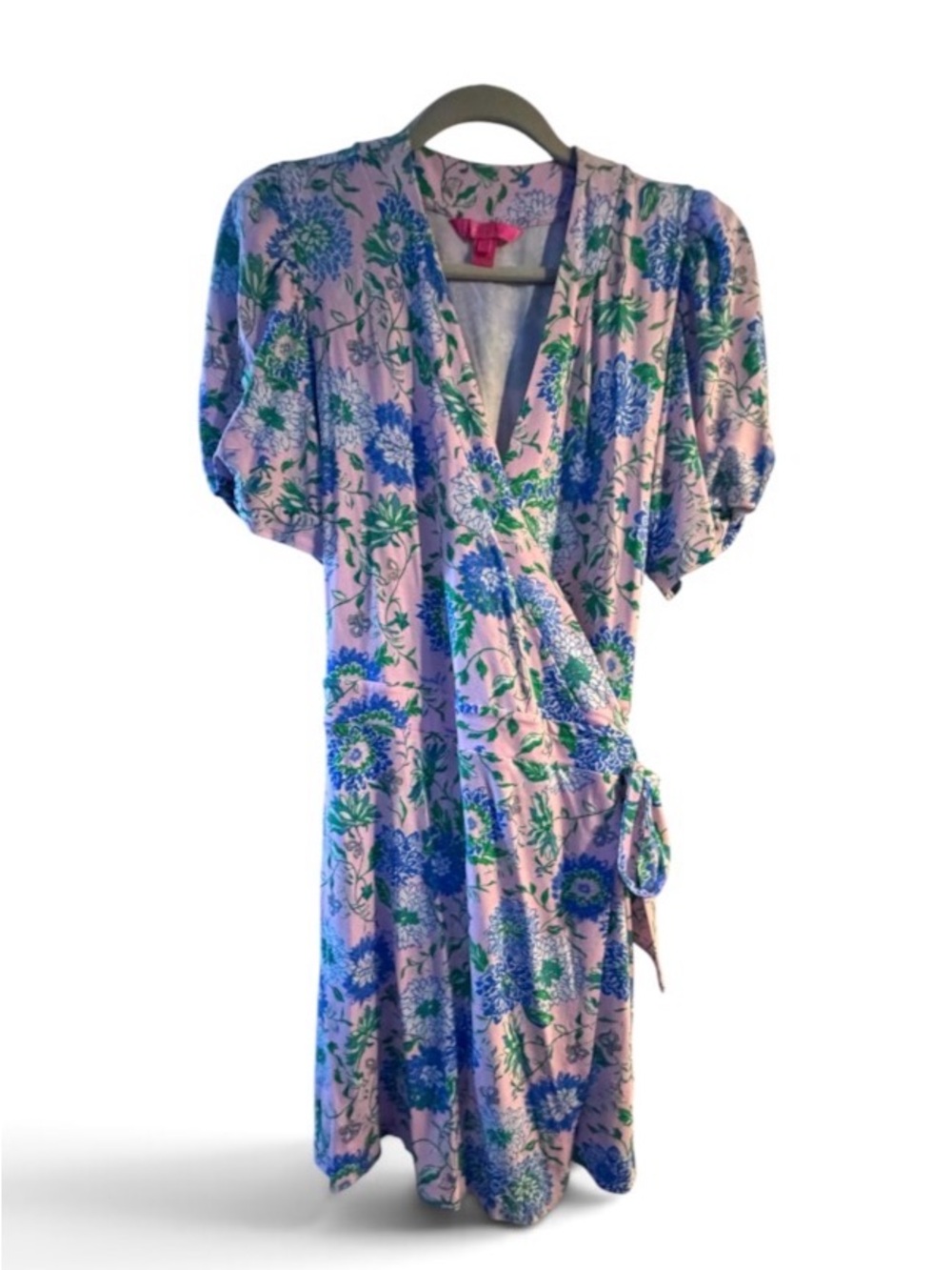 Lilly Pulitzer Pink Floral Wrap Dress with Blue and Green Print